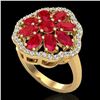 Image 1 : 4 CTW Ruby & VS/SI Diamond Certified Cluster Designer Halo Ring 10K Yellow Gold - REF-63H8W - 20785