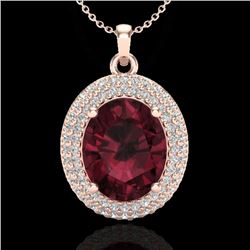 4.50 CTW Garnet & Micro Pave VS/SI Diamond Certified Necklace 14K Rose Gold - REF-84N5Y - 20564