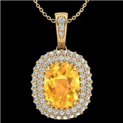 3 CTW Citrine & Micro Pave VS/SI Diamond Certified Halo Necklace 14K Yellow Gold - REF-65R5K - 20412