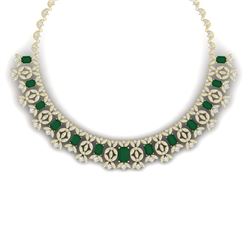 50.44 CTW Royalty Emerald & VS Diamond Necklace 18K Yellow Gold - REF-1709W3H - 39377