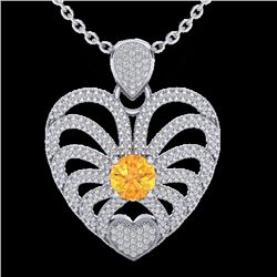 3 CTW Citrine With Micro Pave VS/SI Diamond Heart Necklace 14K White Gold - REF-127F3M - 20502