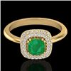 Image 1 : 1.16 CTW Emerald & Micro VS/SI Diamond Ring Solitaire Double Halo 18K Yellow Gold - REF-70F9M - 2102