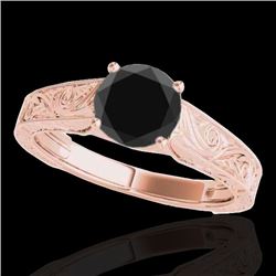 1.5 CTW Certified Vs Black Diamond Solitaire Antique Ring 10K Rose Gold - REF-54W9H - 35195