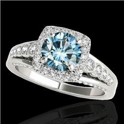 1.75 CTW SI Certified Fancy Blue Diamond Solitaire Halo Ring 10K White Gold - REF-180R2K - 34315