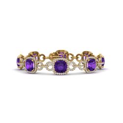 30 CTW Amethyst & VS/SI Diamond Certified Bracelet 14K Yellow Gold - REF-368W9H - 23017