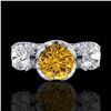 Image 2 : 3 CTW Intense Yellow Diamond Solitaire Art Deco 3 Stone Ring 18K White Gold - REF-418Y2N - 37434