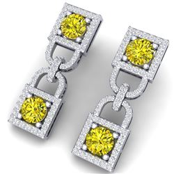 4 CTW Si/I Fancy Yellow And White Diamond Earrings 18K White Gold - REF-300X2T - 40163