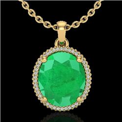12 CTW Emerald & Micro Pave VS/SI Diamond Certified Halo Necklace 18K Yellow Gold - REF-115N5Y - 206