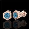 Image 2 : 1.15 CTW Fancy Intense Blue Diamond Art Deco Stud Earrings 18K Rose Gold - REF-130T9X - 38042