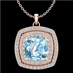 2.08 CTW Sky Blue Topaz & Micro Pave VS/SI Diamond Halo Necklace 14K Rose Gold - REF-56K4R - 20448