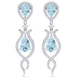16.57 CTW Royalty Sky Topaz & VS Diamond Earrings 18K White Gold - REF-290R9K - 39519
