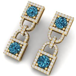 4 CTW Certified Si/I Fancy Blue And White Diamond Earrings 18K Yellow Gold - REF-265R9K - 40162