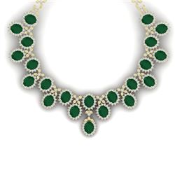 81 CTW Royalty Emerald & VS Diamond Necklace 18K Yellow Gold - REF-1618R2K - 38621