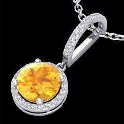 2 CTW Citrine & Micro Pave VS/SI Diamond Necklace Designer Halo 18K White Gold - REF-54N8Y - 23192