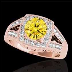 1.65 CTW Certified Si Fancy Intense Yellow Diamond Solitaire Halo Ring 10K Rose Gold - REF-289X3T - 