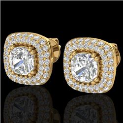 2.16 CTW Micro Pave VS/SI Diamond Earrings Solitaire Double Halo 18K Yellow Gold - REF-250T2X - 2034