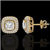 Image 2 : 2.16 CTW Micro Pave VS/SI Diamond Earrings Solitaire Double Halo 18K Yellow Gold - REF-250T2X - 2034