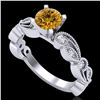 Image 1 : 1.01 CTW Intense Fancy Yellow Diamond Engagement Art Deco Ring 18K White Gold - REF-143H6W - 38274