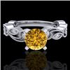 Image 2 : 1.01 CTW Intense Fancy Yellow Diamond Engagement Art Deco Ring 18K White Gold - REF-143H6W - 38274