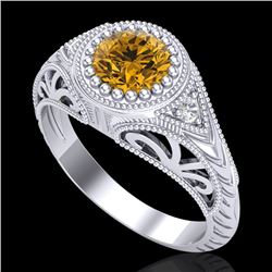 1.07 CTW Intense Fancy Yellow Diamond Engagement Art Deco Ring 18K White Gold - REF-200N2Y - 37476