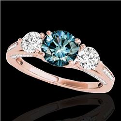 1.75 CTW SI Certified Fancy Blue Diamond 3 Stone Ring 10K Rose Gold - REF-209N3Y - 35355