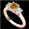 Image 1 : 1.5 CTW Intense Fancy Yellow Diamond Art Deco 3 Stone Ring 18K Rose Gold - REF-174T5X - 38268