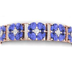 36.98 CTW Royalty Tanzanite & VS Diamond Bracelet 18K Rose Gold - REF-718X2T - 39022