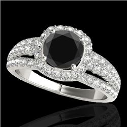 2 CTW Certified Vs Black Diamond Solitaire Halo Ring 10K White Gold - REF-102M2F - 34001