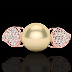 0.27 CTW Micro Pave VS/SI Diamond Certifieden Pearl Designer Ring 14K Rose Gold - REF-39W3H - 22640