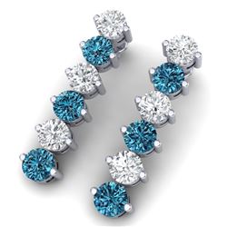 6 CTW Certified Si/I Fancy Blue & White Diamond Earrings 18K White Gold - REF-450W2H - 40212