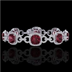 30 CTW Garnet & Micro VS/SI Diamond Certified Bracelet 14K White Gold - REF-368N9Y - 23023