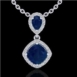 3.50 CTW Sapphire & Micro VS/SI Diamond Necklace Designer Halo 10K White Gold - REF-58H2W - 20548