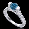 Image 1 : 2 CTW Fancy Intense Blue Diamond Engagement Micro Pave Ring 18K White Gold - REF-200F2M - 37621