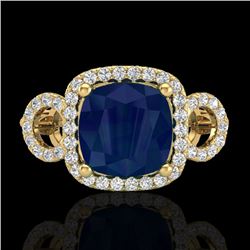 3.15 CTW Sapphire & Micro VS/SI Diamond Certified Ring 18K Yellow Gold - REF-76T9X - 23011
