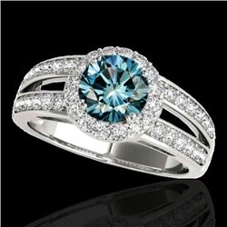 1.6 CTW SI Certified Fancy Blue Diamond Solitaire Halo Ring 10K White Gold - REF-180T2X - 34252