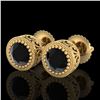 Image 1 : 1.09 CTW Fancy Black Diamond Solitaire Art Deco Stud Earrings 18K Yellow Gold - REF-63T6X - 37480