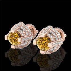 2.75 CTW Intense Fancy Yellow Diamond Micro Pave Stud Earrings 18K Rose Gold - REF-236R4K - 37631