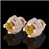 Image 1 : 2.75 CTW Intense Fancy Yellow Diamond Micro Pave Stud Earrings 18K Rose Gold - REF-236R4K - 37631