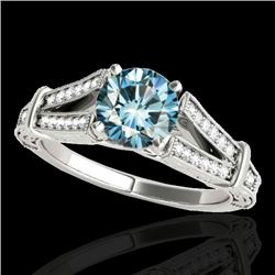 1.25 CTW SI Certified Blue Diamond Solitaire Antique Ring 10K White Gold - REF-172N8Y - 34662
