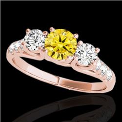 3.25 CTW Certified Si Fancy Intense Yellow Diamond 3 Stone Ring 10K Rose Gold - REF-394N5Y - 35456