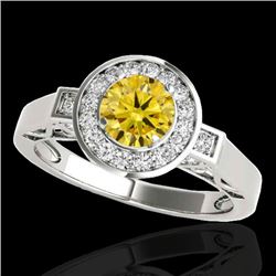 1.75 CTW Certified Si Fancy Intense Yellow Diamond Solitaire Halo Ring 10K White Gold - REF-223M6F -