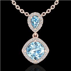 3.50 CTW Sky Blue Topaz & Micro VS/SI Diamond Necklace Designer Halo 10K Rose Gold - REF-45H3W - 205