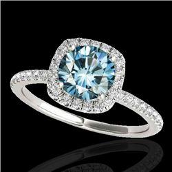 1.25 CTW SI Certified Fancy Blue Diamond Solitaire Halo Ring 10K White Gold - REF-161X5T - 33330