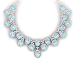 83 CTW Royalty Sky Topaz & VS Diamond Necklace 18K Rose Gold - REF-1381K8R - 38632