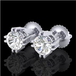 1.07 CTW VS/SI Diamond Solitaire Art Deco Stud Earrings 18K White Gold - REF-200W2H - 36911