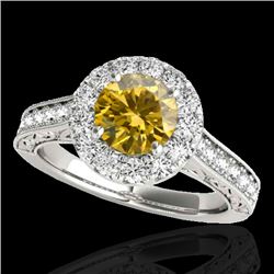 1.7 CTW Certified Si Fancy Intense Yellow Diamond Solitaire Halo Ring 10K White Gold - REF-178M2F - 