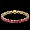 Image 2 : 46 CTW Ruby & Micro Pave VS/SI Diamond Halo Designer Bracelet 14K Yellow Gold - REF-254X5T - 23323