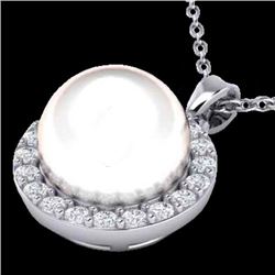 0.25 CTW Micro Halo VS/SI Diamond Certified & White Pearl Necklace 18K White Gold - REF-40K9R - 2157