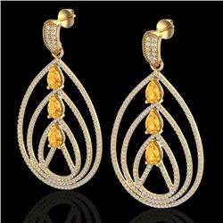 4 CTW Citrine & Micro Pave VS/SI Diamond Certified Earrings 18K Yellow Gold - REF-255F5M - 22454