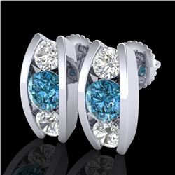 2.18 CTW Fancy Intense Blue Diamond Art Deco Stud Earrings 18K White Gold - REF-254K5R - 37768